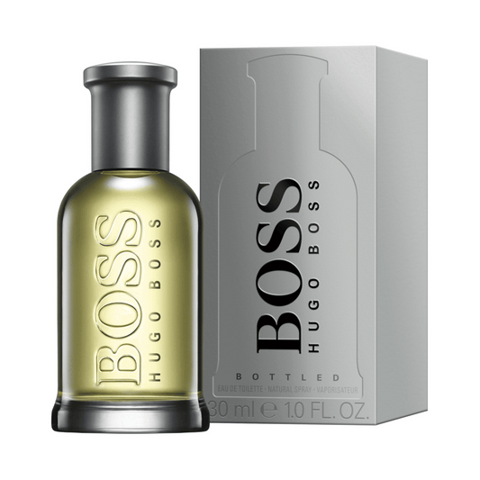 Hugo Boss Bottled Eau de Toilette – Der Duft moderner Männlichkeit nebst der grauen hochwertigen Verpackung zu sehen