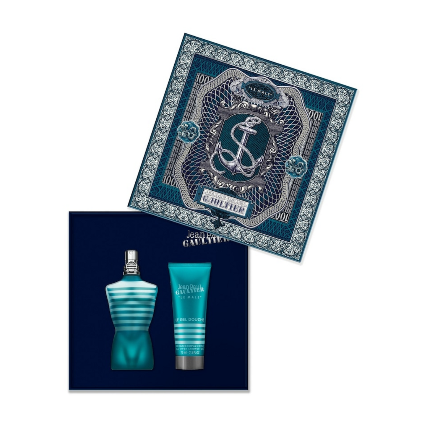 Jean Paul Gaultier Le Male Eau de Toilette 75ml Flakon mit ikonischem Design sowie Tube zur täglichen Pflege