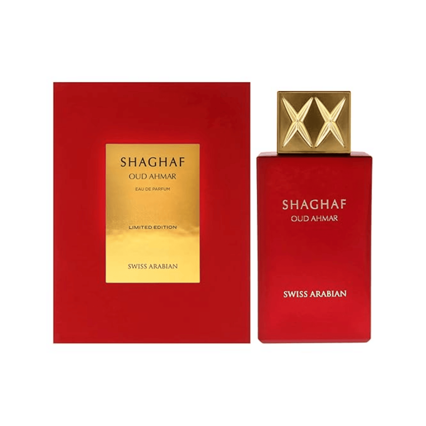 Swiss Arabian Shaghaf Oud Ahmar Eau de Parfum Flakon rot 75ml nebst Verpackung rot