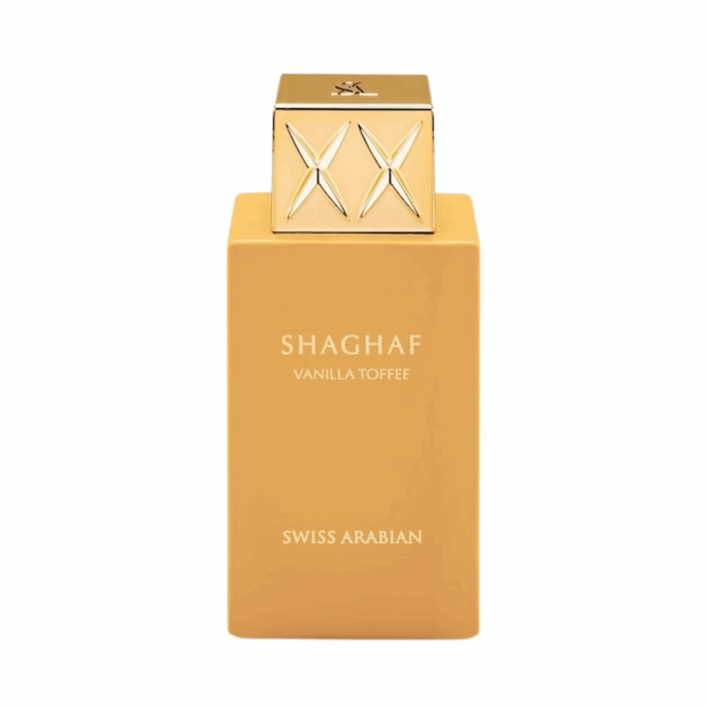 Flakon von Swiss Arabian Shaghaf Vanilla Toffee vor weißem Hintergrund