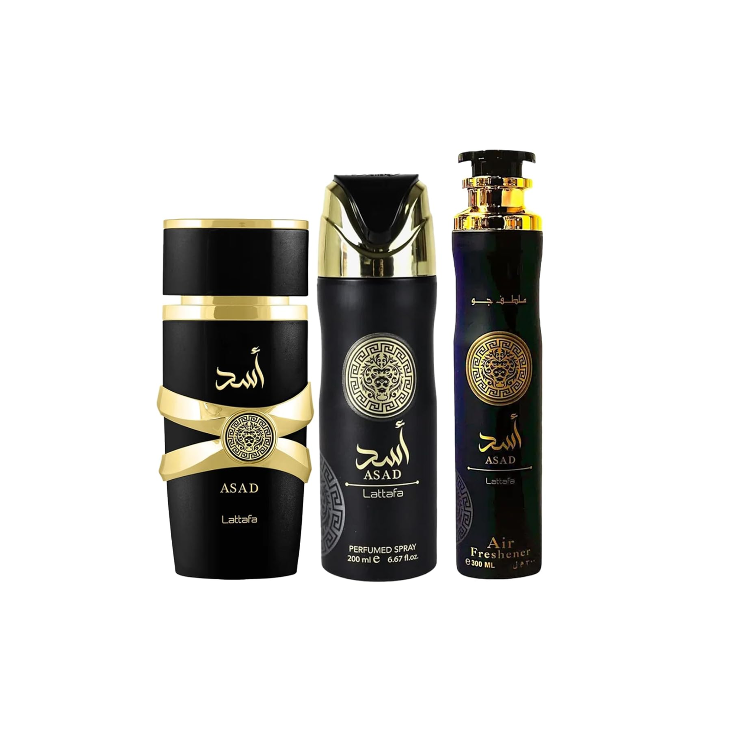 
Lattafa Asad Set mit Eau de Parfum 100 ml, Deodorant 200 ml und Lufterfrischer 300 ml