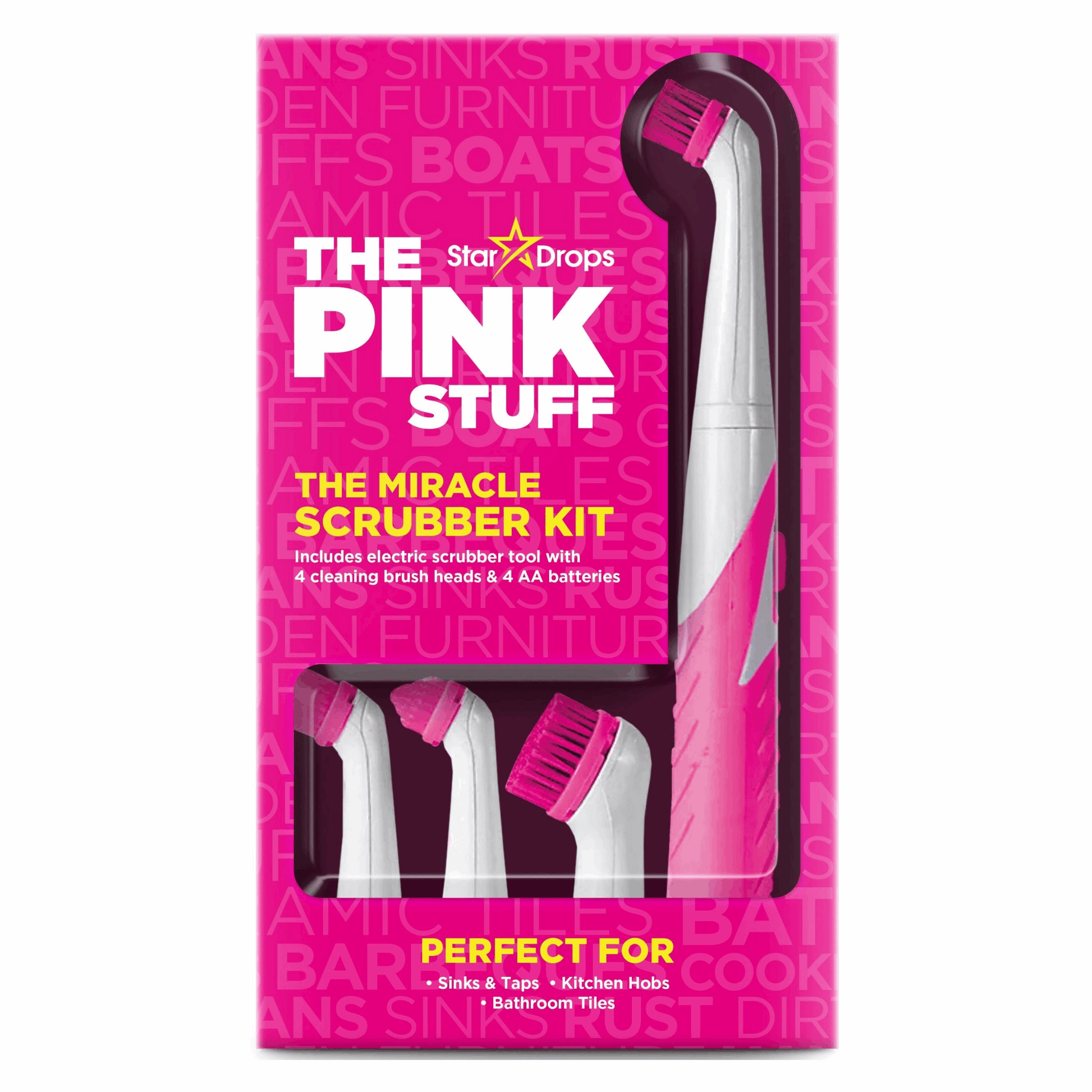 alt="The Pink Stuff Sonic Scrubber Kit mit 4 Bürstenaufsätzen für Reinigung von Küche und Bad"