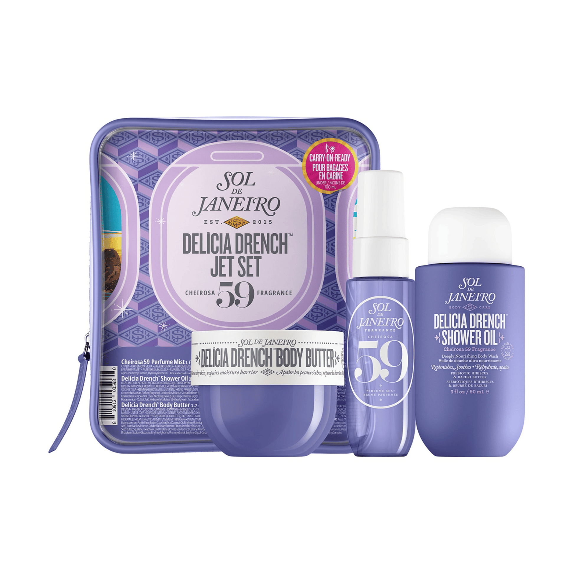 et Set mit Delícia Drench Cream, Duschgel und Body Mist von Sol de Janeiro