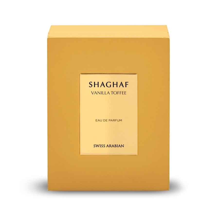 Nahaufnahme des Parfums Shaghaf Vanilla Toffee mit Verpackung