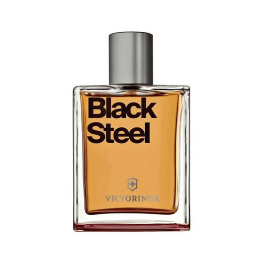Victorinox Black Steel Eau de Toilette 100ml Flakon vor weißem Hintergrund